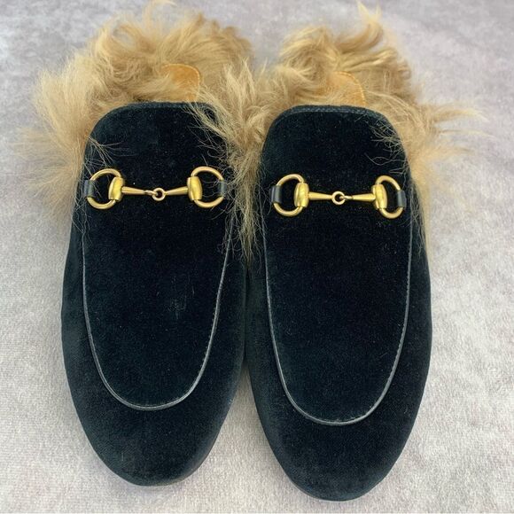 Gucci Horsebit Princetown Velvet Fur Slippers Loafers 36.5 - Picture 3 of 12